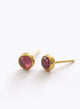 ARETES CABUJON TURMALINA ROSA BAÑO EN ORO