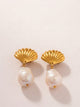 ARETES CONCHA CON PERLA EN GOTA GRANDE BAÑO EN ORO